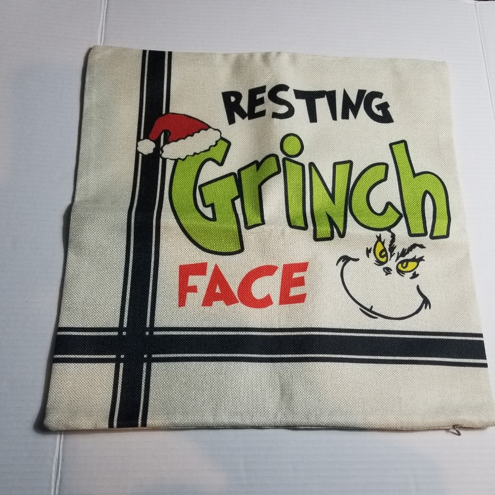 RESTING GRINCH FACE DECORATIVE PILLOW COVER